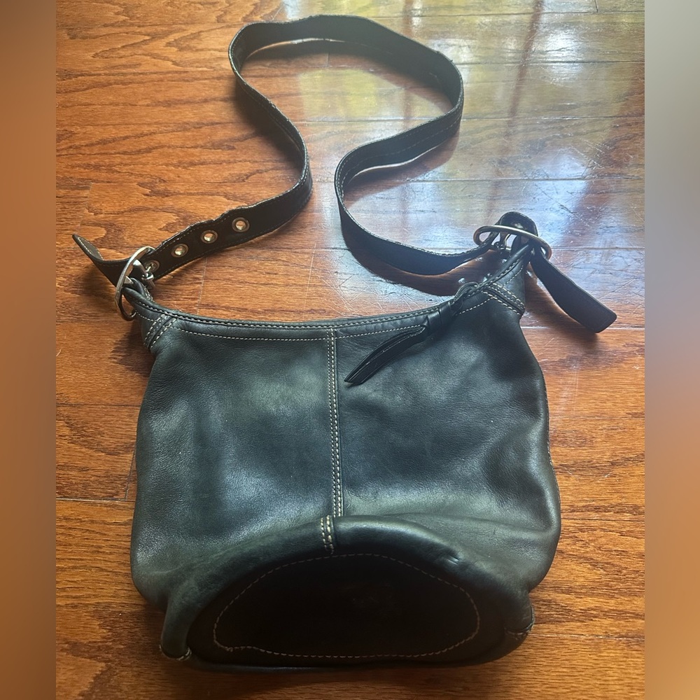 Coach Black Leather Crossbody with Contrast Stitching